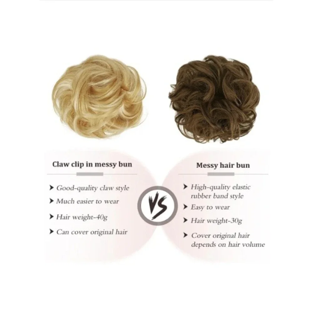Messy Bun Hair Piece Claw Clip In Human Hair Extension Highlighted Mixed Blonde
